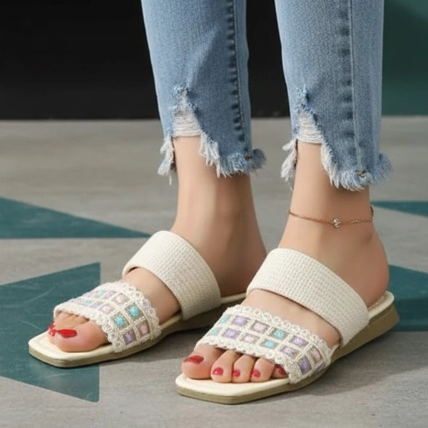 دمپایی سنتی طرحدار کتان پاتریس